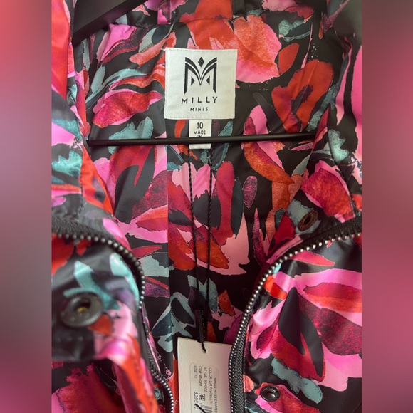 Milly Minis Floral-Print Cropped Puffer Jacket in Pink Multi Size 10 - Picture 4 of 6
